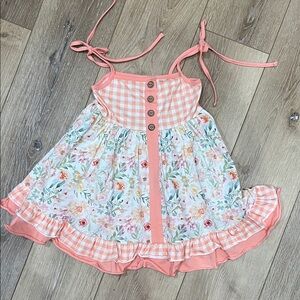 cheeky plum Coral & White Floral Gingham Tiered Sundress 5T NWT